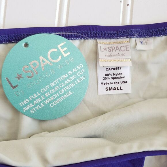 L*SPACE Oasis two tone full cut hipster strappy bikini bottoms sapphire Sz S NEW - Picture 7 of 8